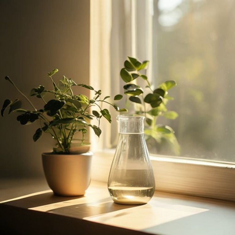 Ochtendritueel met water en planten in natuurlijk licht