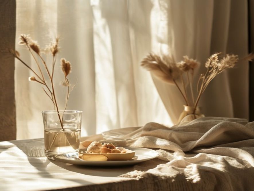 Wellness ochtend Ochtendmorfologie met gezond ontbijt en kopje thee in rustige omgeving